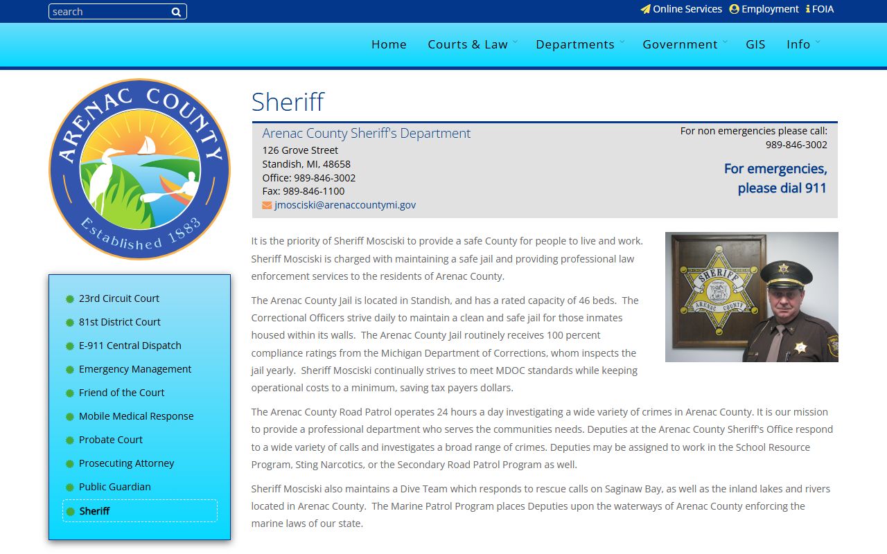 Arenac County jail mugshots sheriff office page