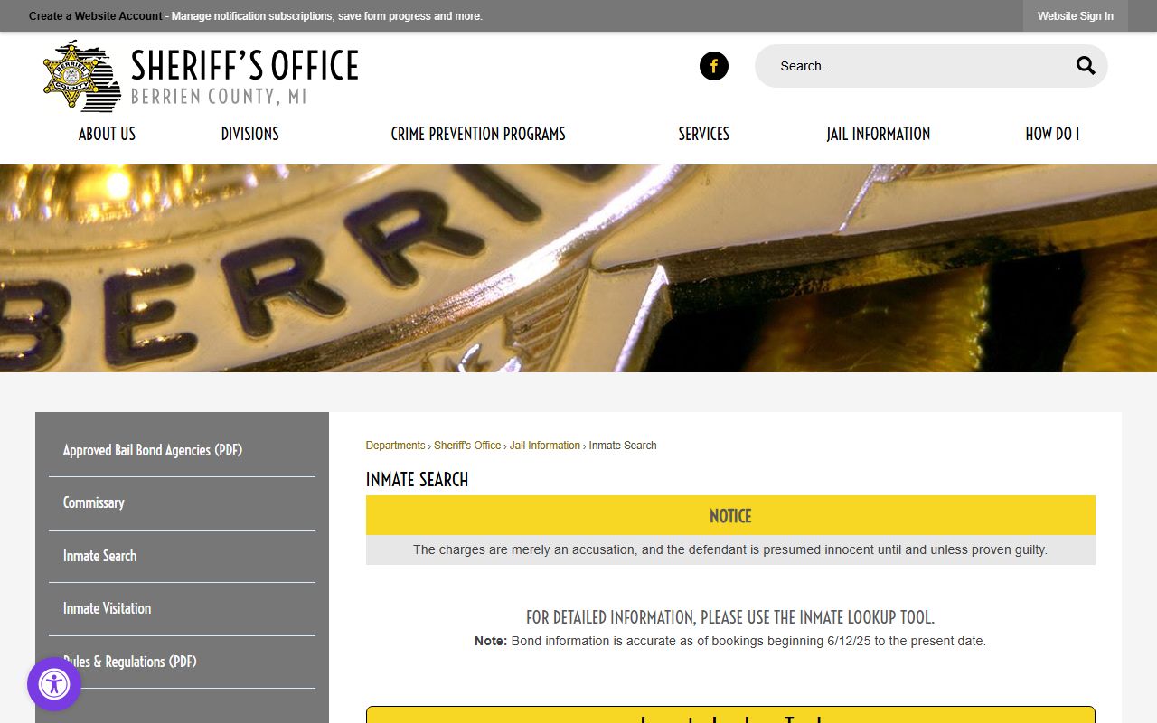 Berrien County jail mugshots inmate search page