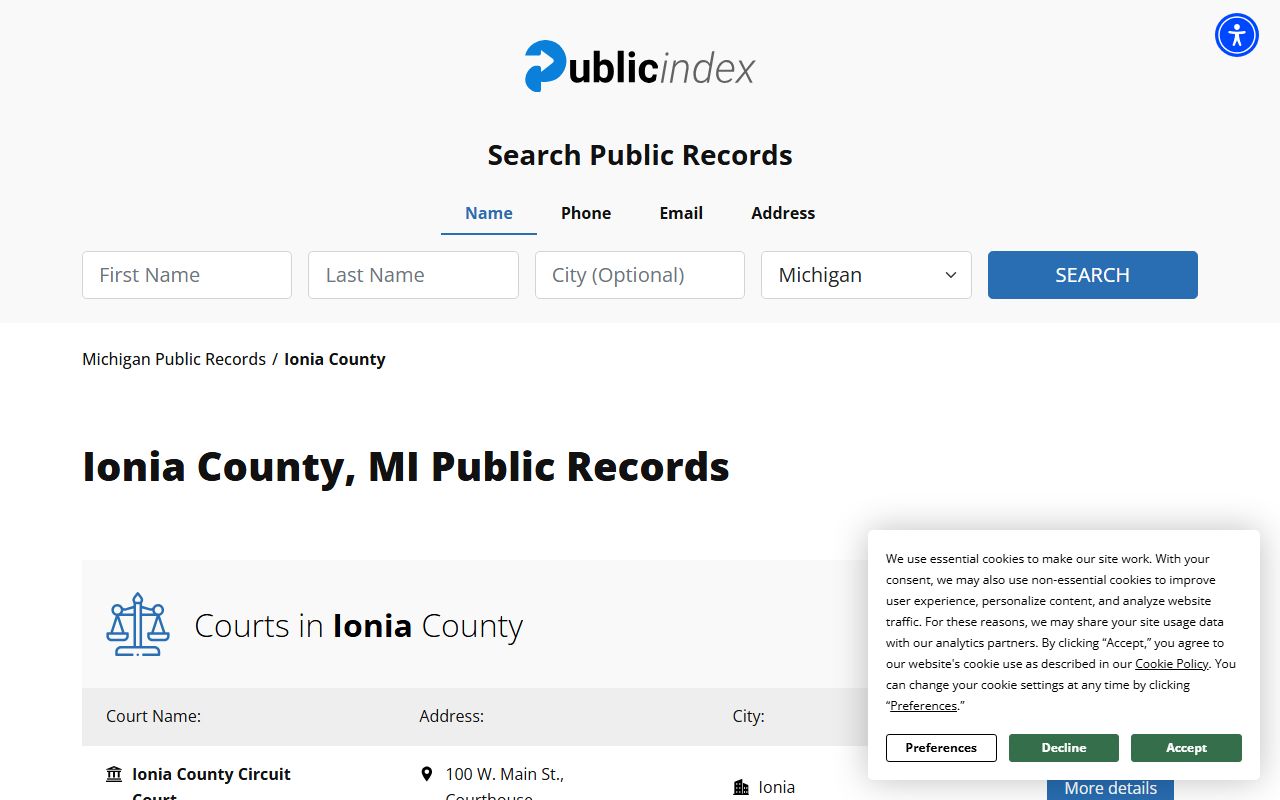 Ionia County jail mugshots public records index