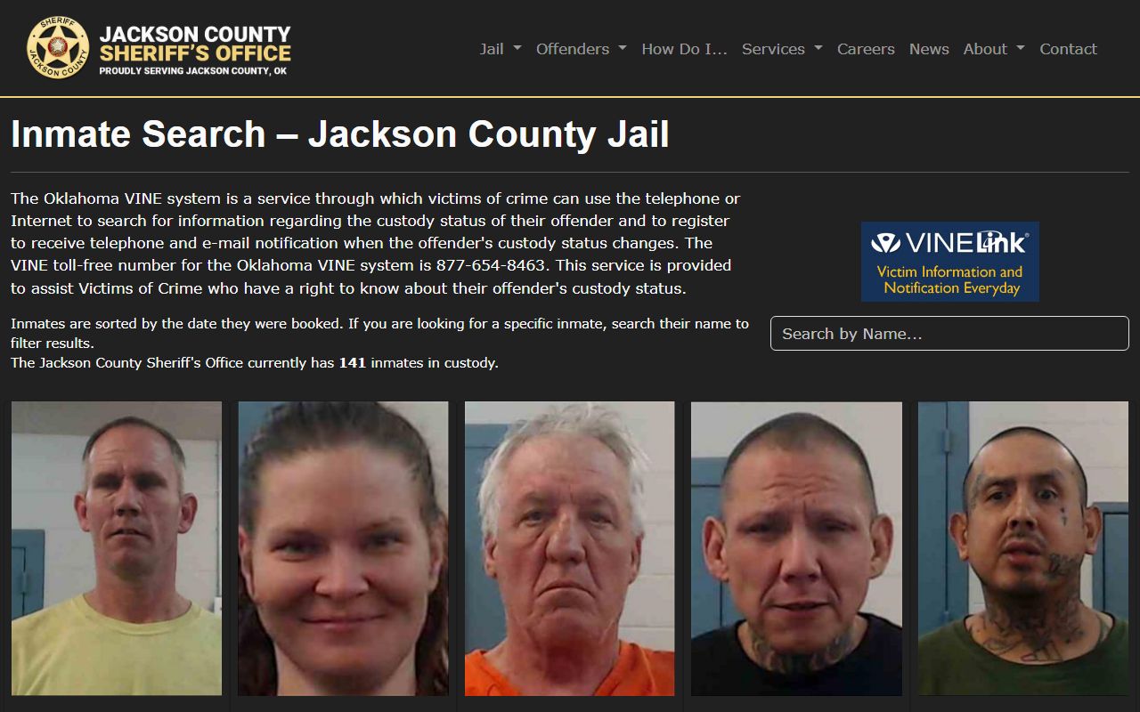 Jackson County jail mugshots inmate search page