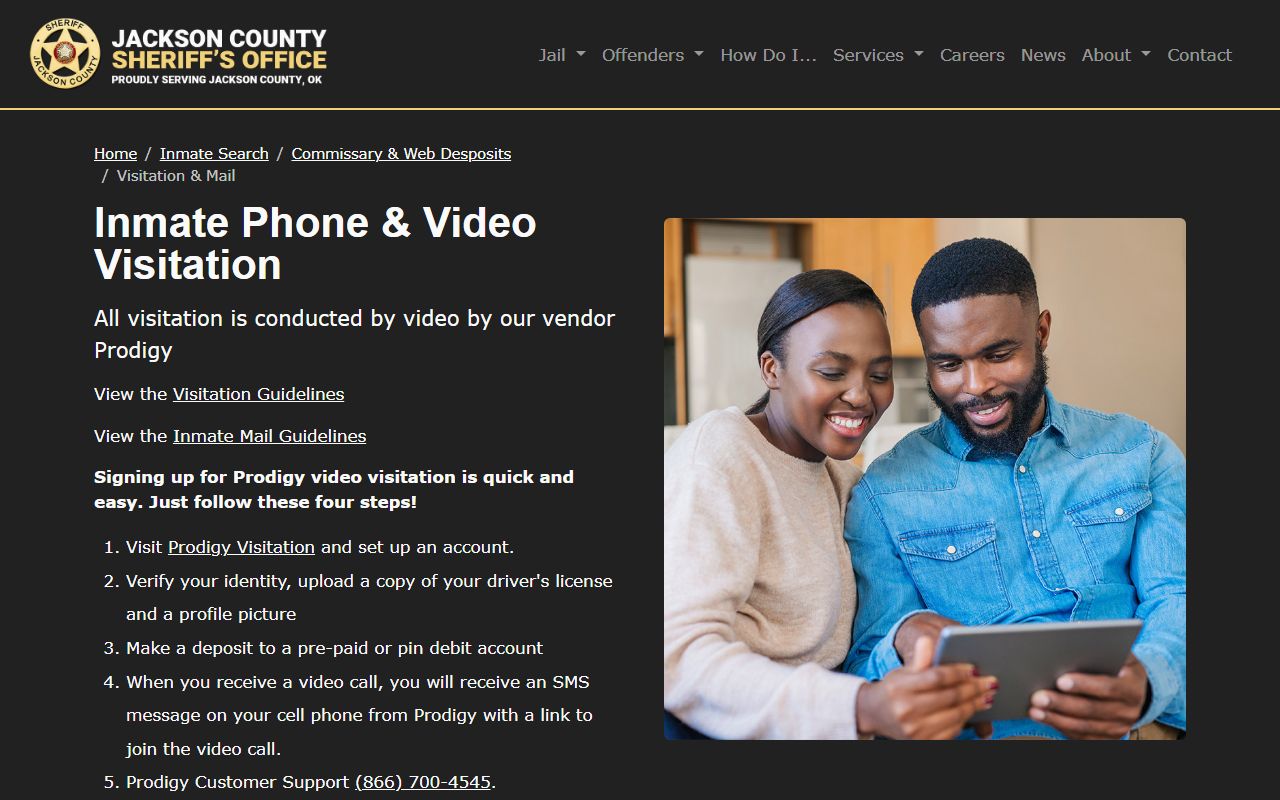 Jackson County jail mugshots visitation information page