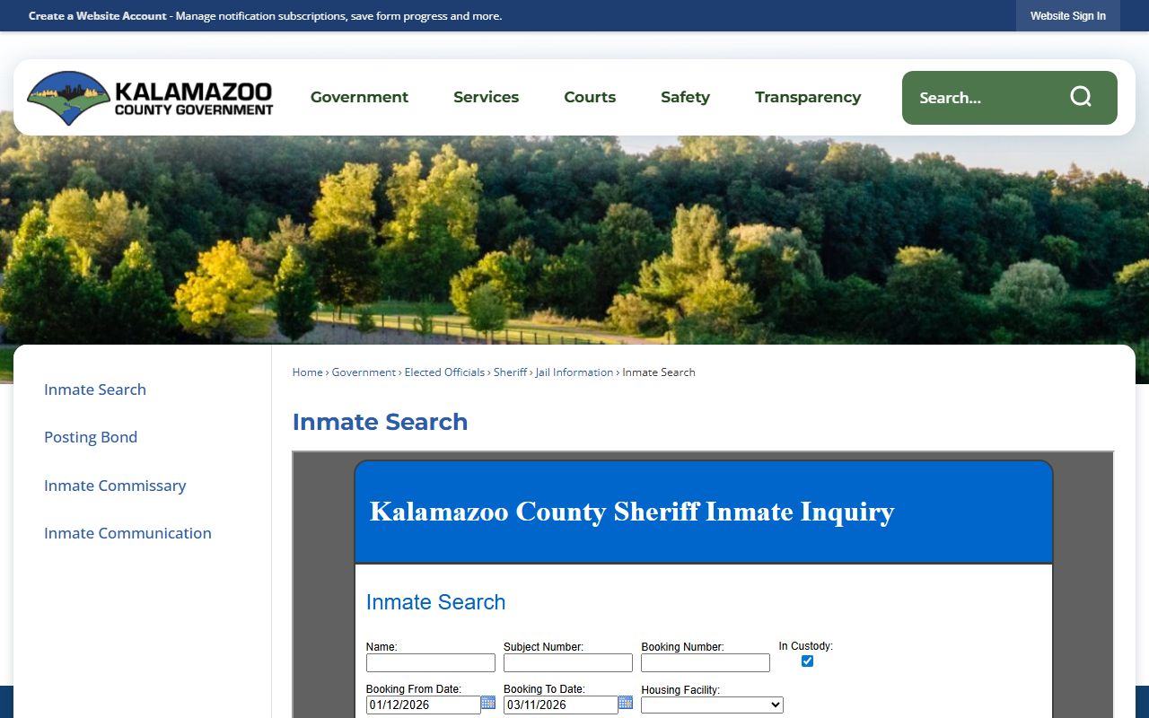 Kalamazoo County jail mugshots inmate search page