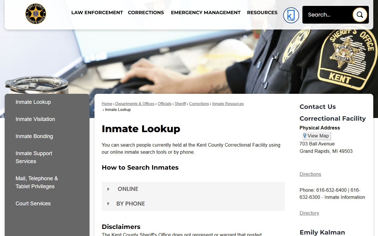 Kent County jail mugshots inmate lookup page