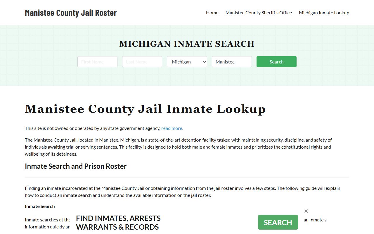 Manistee County jail mugshots information page