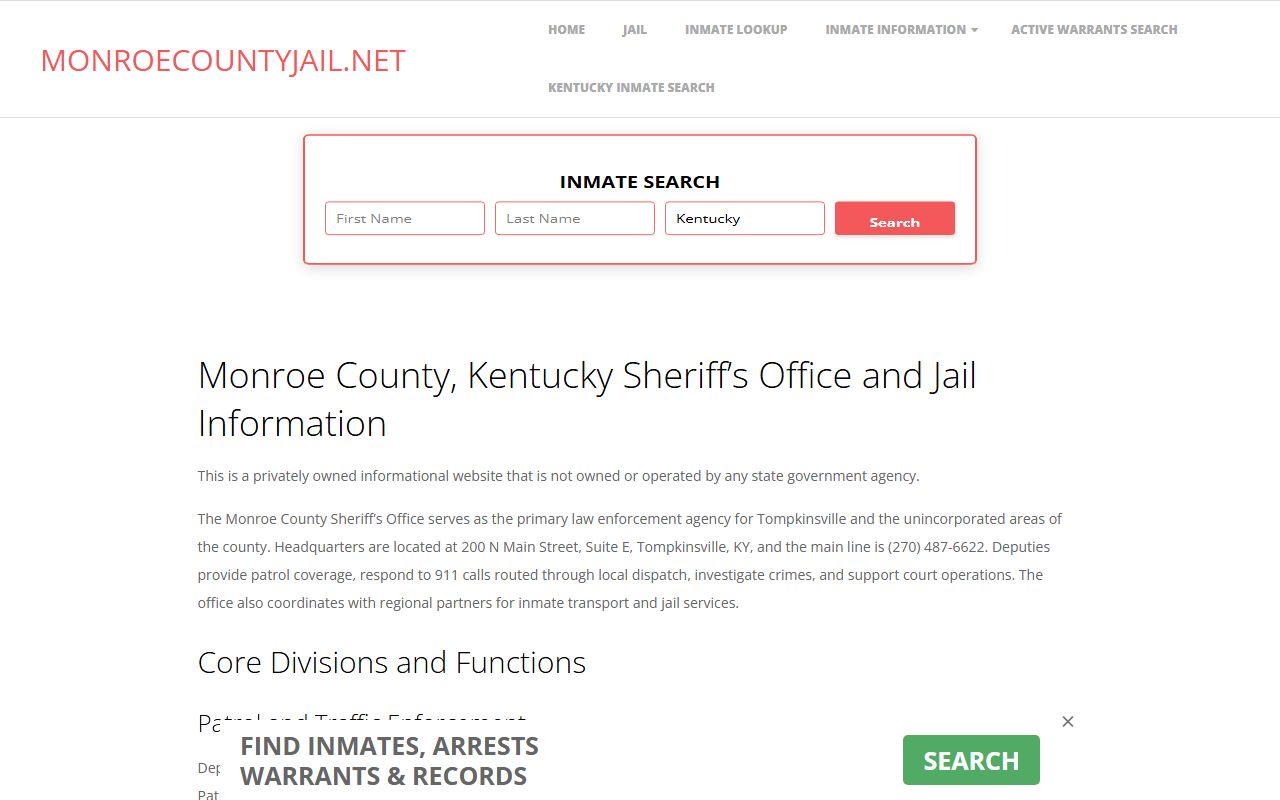 Monroe County jail mugshots information page