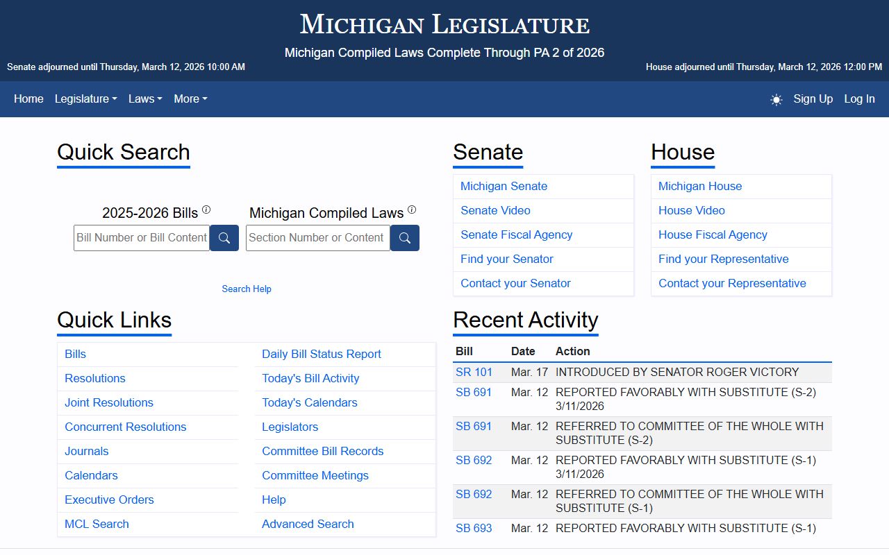 Michigan Legislature website for looking up jail mugshot and FOIA laws
